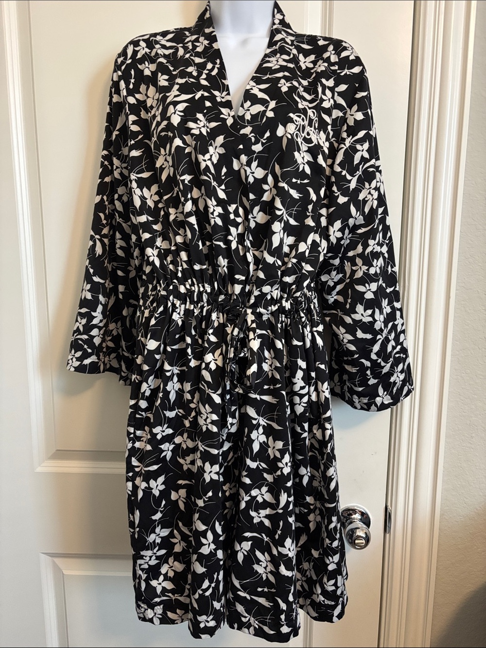 Ralph Lauren Women's Black and White Floral Wrap Robe House Dress XL